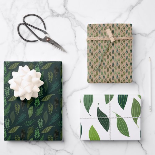 Green Leaves pattern Wrapping paper set