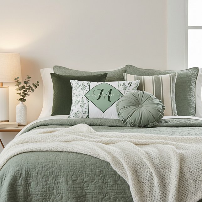 Green leaves personalized accent pillow (Creator Uploaded)