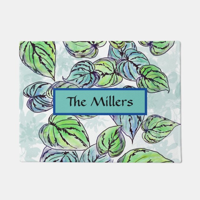 Green Leaves Personalized Door Mat (Front)