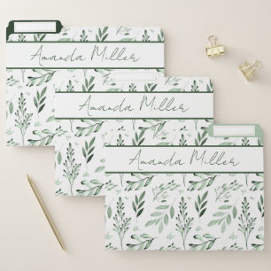 Green leaves personalized file folder