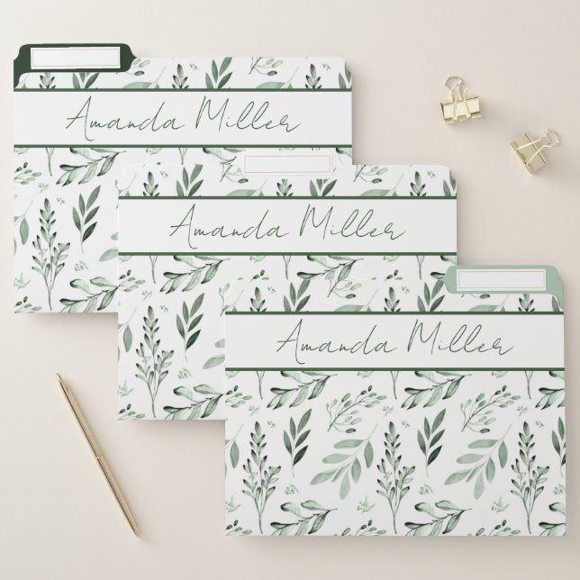 Green leaves personalized file folder (Set)