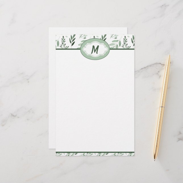 Green leaves  personalized    stationery (Front/Back In Situ)