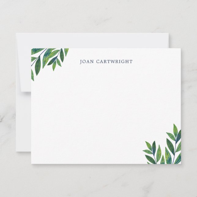 Green Leaves Personalized Stationery Note Card (Front)