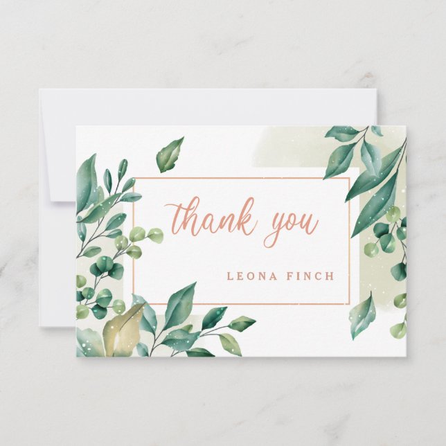 Green Leaves Personalized Thank You Card (Front)