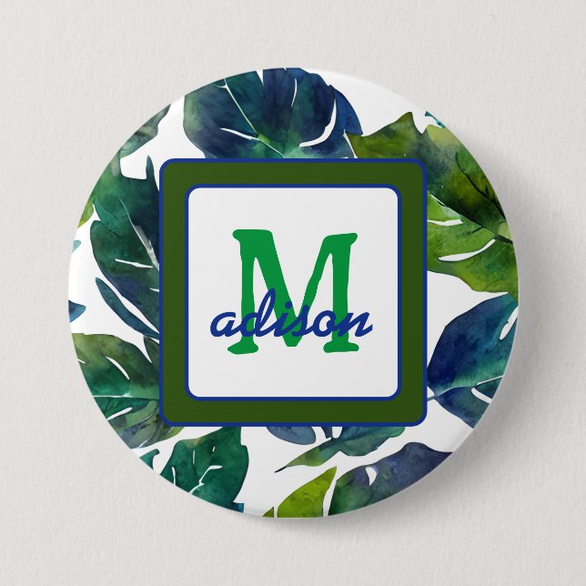 Green Leaves Philodendron Foliage Botanical Button (Front)
