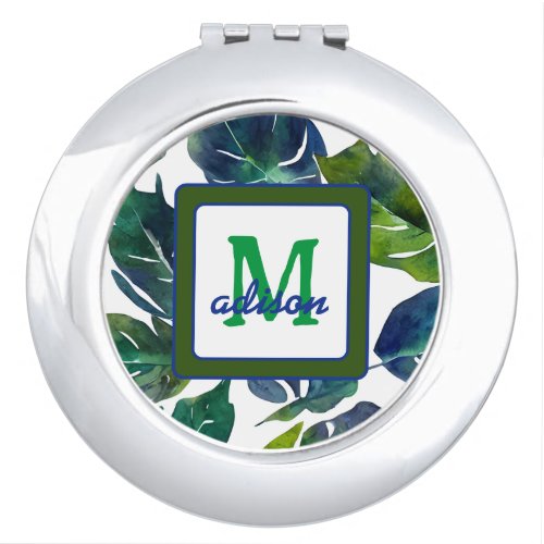 Green Leaves Philodendron Foliage Botanical Compact Mirror