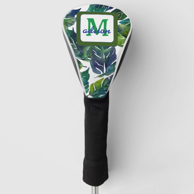 Green Leaves Philodendron Foliage Botanical Golf Head Cover (Front)