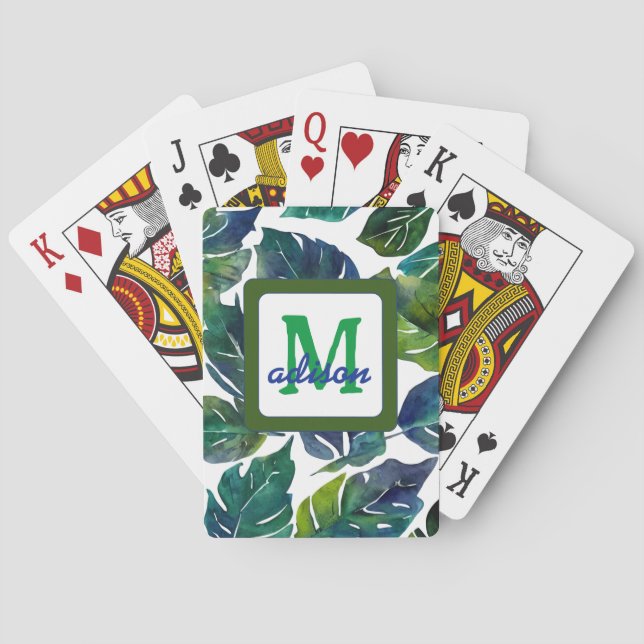 Green Leaves Philodendron Foliage Botanical Poker Cards (Back)