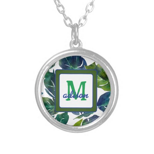 Green Leaves Philodendron Foliage Botanical Silver Plated Necklace