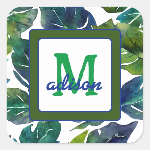 Green Leaves Philodendron Foliage Botanical Square Sticker