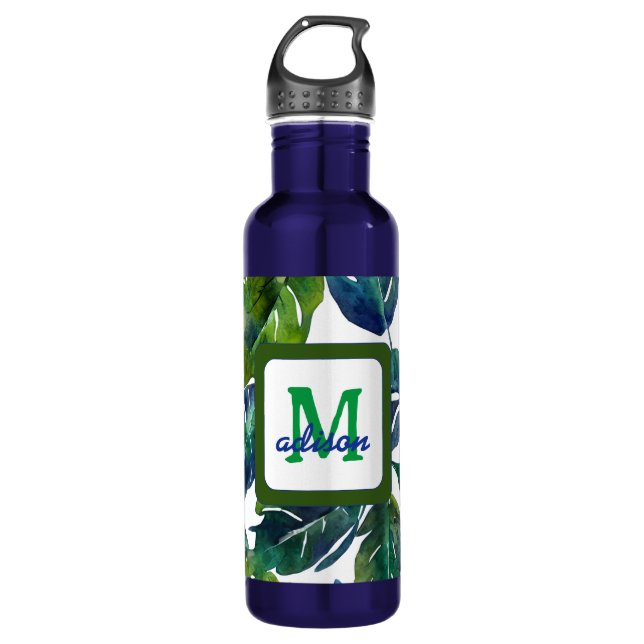 Green Leaves Philodendron Foliage Botanical Stainless Steel Water Bottle (Front)