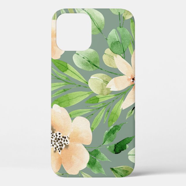 Green Leaves, Pink Flowers: Watercolor. Case-Mate iPhone Case (Back)