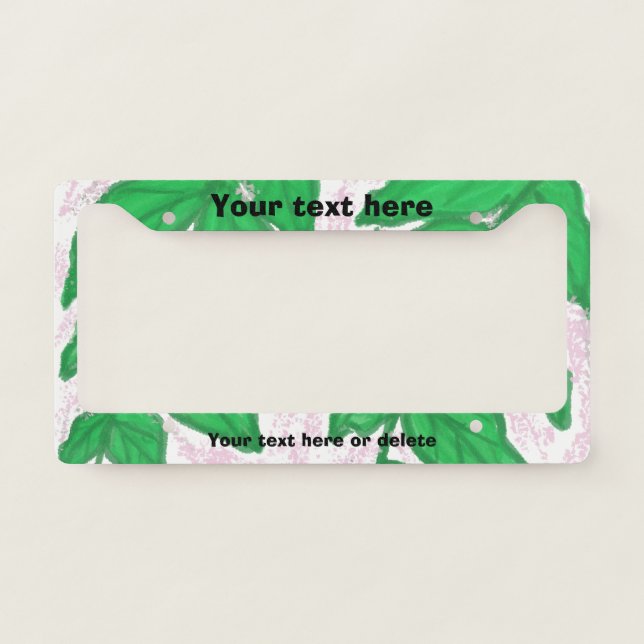 Green Leaves Pink License Plate Frame (Front)