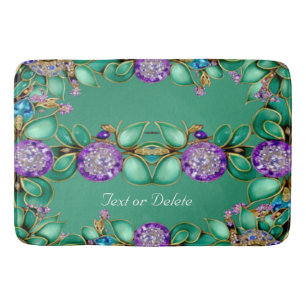 Green Leaves Purple Gemstones Bath Mat