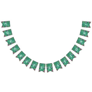 Green Leaves Purple Gemstones Bunting Flag