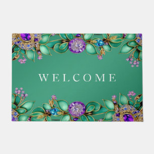 Green Leaves Purple Gemstones Doormat