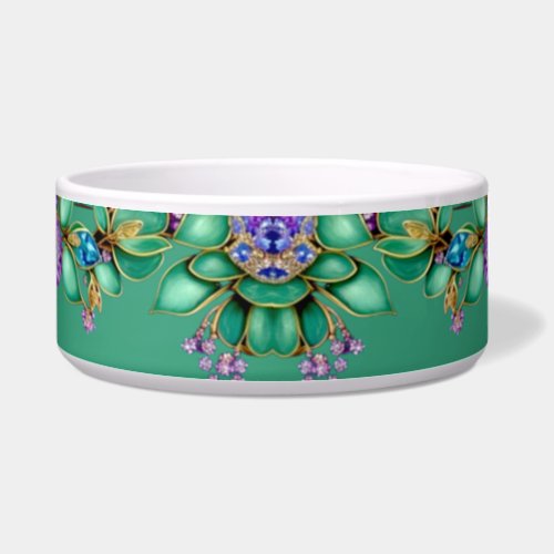 Green Leaves Purple Gemstones Pet Bowl