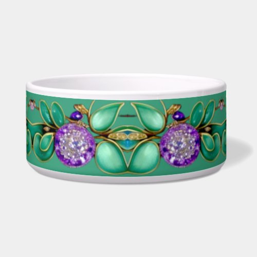 Green Leaves Purple Gemstones Pet Bowl