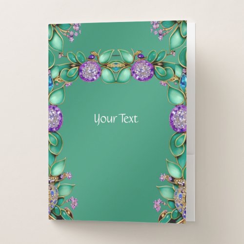 Green Leaves Purple Gemstones Pocket Folder