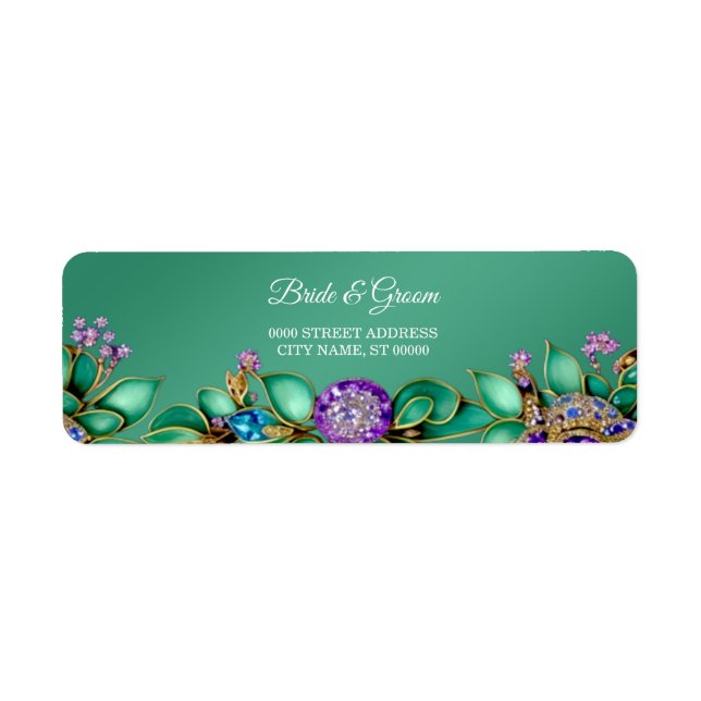 Green Leaves Purple Gemstones Return Address Label (Front)