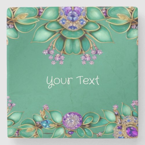 Green Leaves Purple Gemstones Stone Coaster