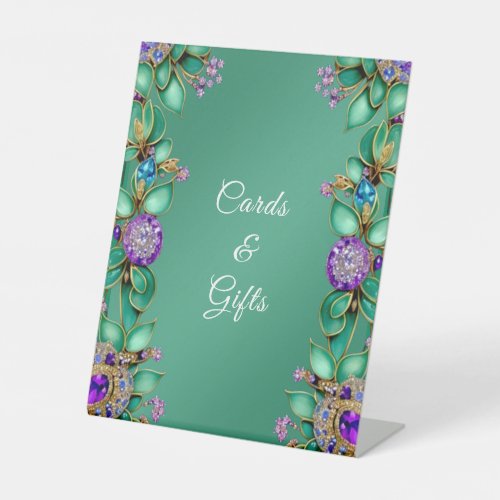 Green Leaves Purple Gemstones Tabletop Signs