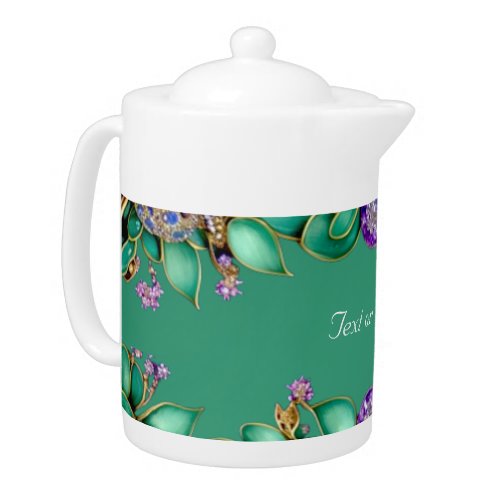 Green Leaves Purple Gemstones Teapot