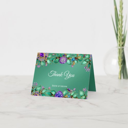 Green Leaves Purple Gemstones Thank You Card