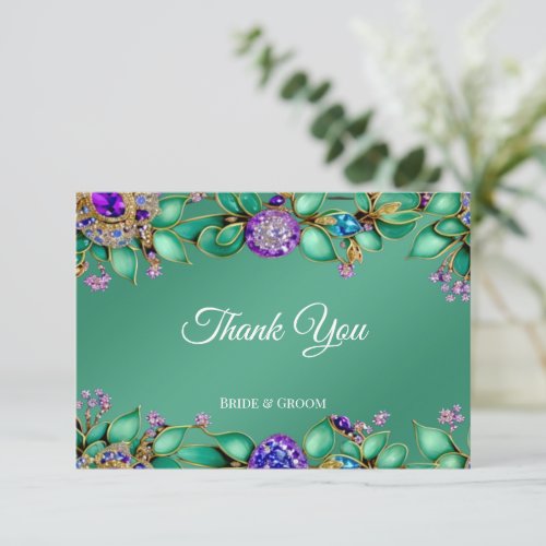Green Leaves Purple Gemstones Thank You Card