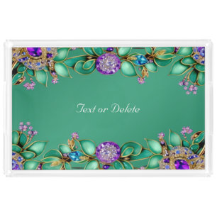Green Leaves Purple Gemstones Vanity Tray