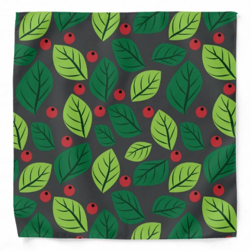 Green Leaves Red Berries Pattern Of Leaves Bandana