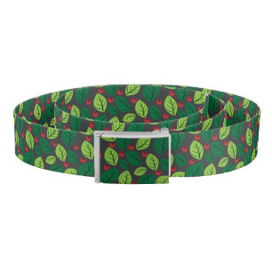 Green Leaves, Red Berries, Pattern Of Leaves Belt