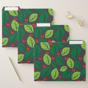 Green Leaves, Red Berries, Pattern Of Leaves File Folder