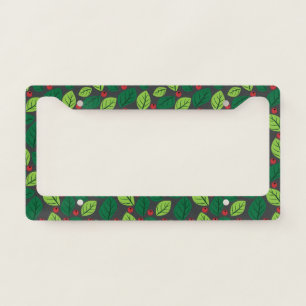 Green Leaves, Red Berries, Pattern Of Leaves License Plate Frame