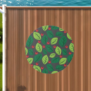 Green Leaves, Red Berries, Pattern Of Leaves Outdoor Rug
