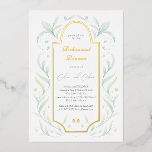Green Leaves Rehearsal Dinner Foil Invitation