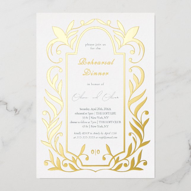 Green Leaves Rehearsal Dinner Foil Invitation (Front)