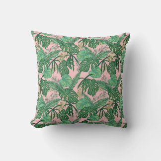 Green Leaves Reversible Tropical Throw Pillow