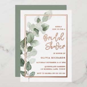 Green Leaves Rose Gold Foil Border Bridal Shower Invitation