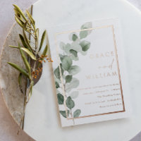 Green Leaves Rose Gold Foil Border Wedding