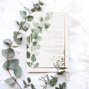 Green Leaves Rose Gold Foil Bridal Shower Invitation