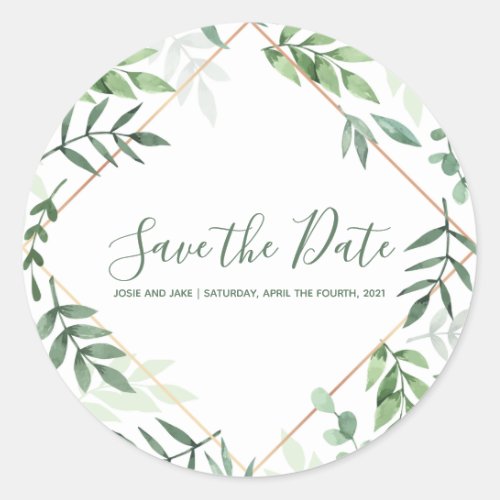 Green leaves Save the date wedding envelope seal
