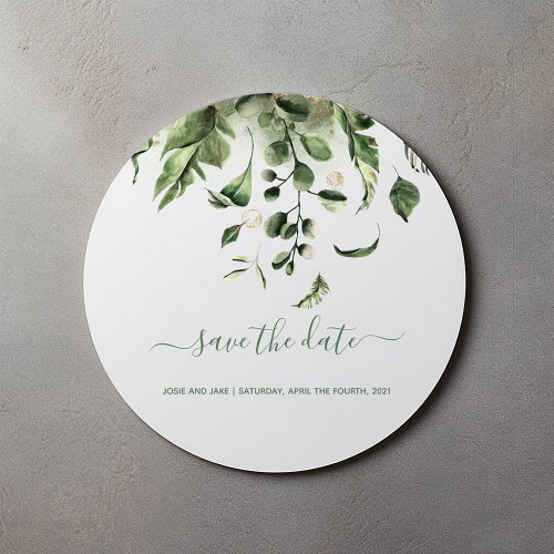 Green leaves Save the date wedding envelope seal