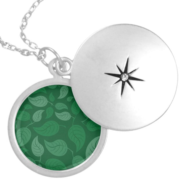 Green leaves silver plated necklace (Front)