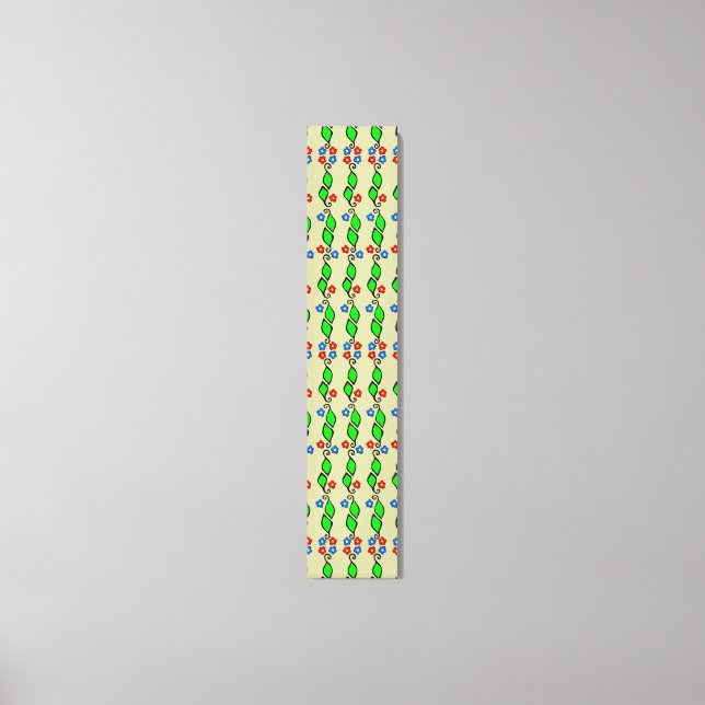 Green Leaves Small Flowers Folk Art Slim Accent Canvas Print (Front)
