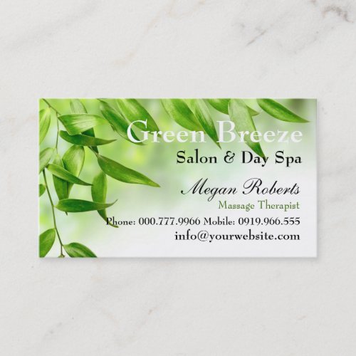 Green Leaves Spa Skin Care Massage Salon Appointment Card