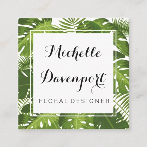 green leaves square business card