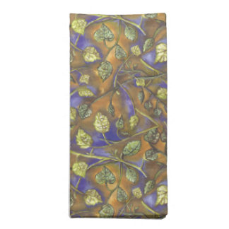 Green Leaves Stems From Raspberry Bush Blue Gold Cloth Napkin