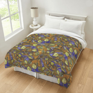 Green Leaves Stems From Raspberry Bush Blue Gold Duvet Cover