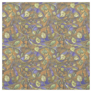 Green Leaves Stems From Raspberry Bush Blue Gold Fabric